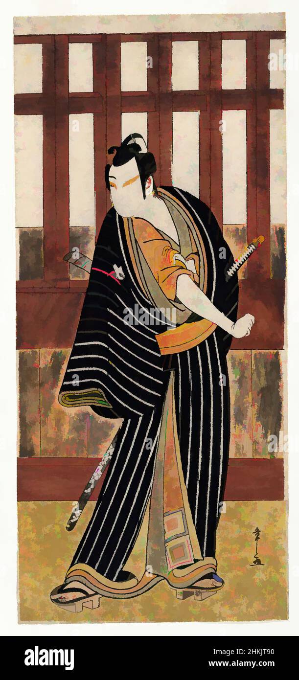 Art inspired by Actor Ishikawa Monosuke II as Karigane Bunshichi, Katsukawa Shunsho, Japanese, 1726-1793, Color woodblock print on paper, Japan, 1782, Edo Period, 12 15/16 x 5 3/4 in., 32.8 x 14.6 cm, Acting, Actor, Costume, Edo Period, Japan, Japanese, Kabuki, Poetry, Stage, Theatre, Classic works modernized by Artotop with a splash of modernity. Shapes, color and value, eye-catching visual impact on art. Emotions through freedom of artworks in a contemporary way. A timeless message pursuing a wildly creative new direction. Artists turning to the digital medium and creating the Artotop NFT Stock Photo