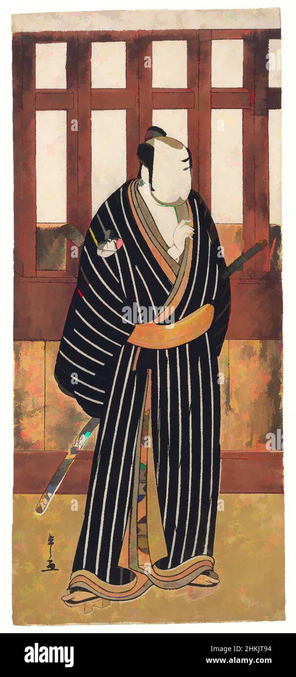 Art inspired by The Actor Sakata Hangoro II, Katsukawa Shunsho, Japanese, 1726-1793, Color woodblock print on paper, Japan, ca. 1780, Edo Period, 13 x 5 1/2 in., 33 x 14 cm, Acting, Actor, Costume, Edo Period, Japan, Japanese, Kabuki, Katana, Poetry, Samurai, Stage, Sword, Theatre, Classic works modernized by Artotop with a splash of modernity. Shapes, color and value, eye-catching visual impact on art. Emotions through freedom of artworks in a contemporary way. A timeless message pursuing a wildly creative new direction. Artists turning to the digital medium and creating the Artotop NFT Stock Photo