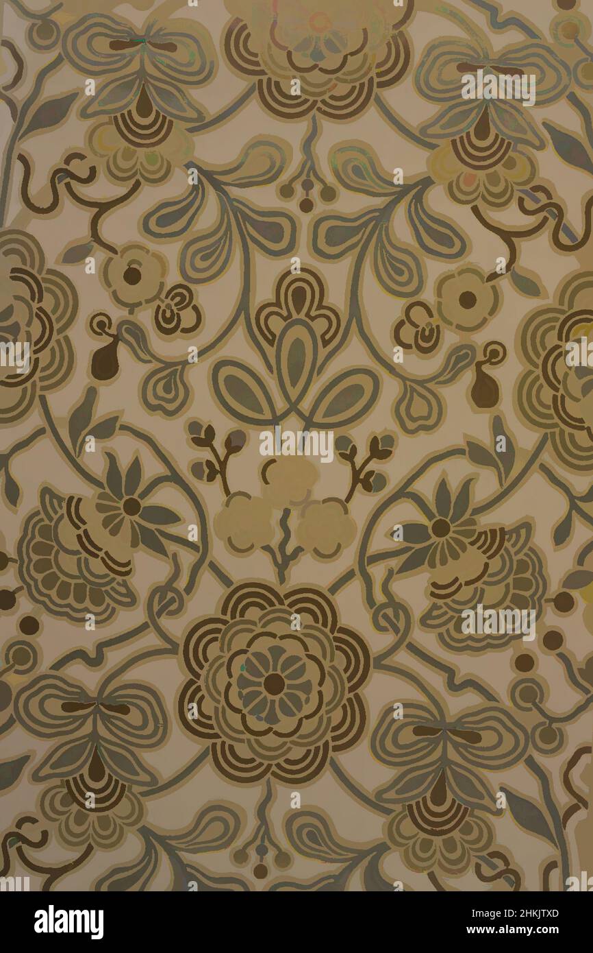 Art inspired by Wallpaper, Metallic inks on paper, ca. 1880, 45 x 19 7/16 in., 114.3 x 49.4 cm, arts and crafts, carpet, craftsman, floral, furnishing, pattern, rug, stylized, textile, wallpaper sample, Classic works modernized by Artotop with a splash of modernity. Shapes, color and value, eye-catching visual impact on art. Emotions through freedom of artworks in a contemporary way. A timeless message pursuing a wildly creative new direction. Artists turning to the digital medium and creating the Artotop NFT Stock Photo