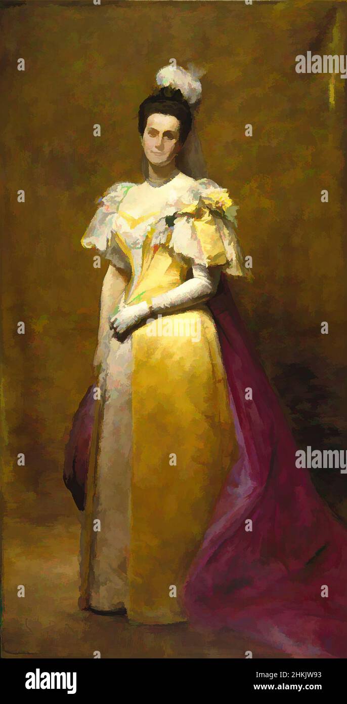Art inspired by Portrait of Emily Warren Roebling, Charles-Émile-Auguste Carolus-Duran, French, 1838-1917, Oil on canvas, France, 1896, 89 x 47 1/2 in., 226.1 x 120.7 cm, bodice, Brooklyn Bridge designer, contrast, décolleté, Earrings, Emily Warren Roebling, European, feathers, female, Classic works modernized by Artotop with a splash of modernity. Shapes, color and value, eye-catching visual impact on art. Emotions through freedom of artworks in a contemporary way. A timeless message pursuing a wildly creative new direction. Artists turning to the digital medium and creating the Artotop NFT Stock Photo