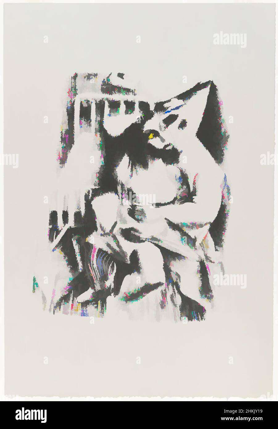 Art inspired by Lovers, Ernest Crichlow, American, 1914-2005, Lithograph on white wove paper, 1938, Sheet: 22 1/4 x 15 3/16 in., 56.5 x 38.6 cm, 20thC, abduction, African-American, born in Brooklyn, Brooklyn artist, contemporary art, hood, Ku Klux Klan, race relations, social injustice, Classic works modernized by Artotop with a splash of modernity. Shapes, color and value, eye-catching visual impact on art. Emotions through freedom of artworks in a contemporary way. A timeless message pursuing a wildly creative new direction. Artists turning to the digital medium and creating the Artotop NFT Stock Photo