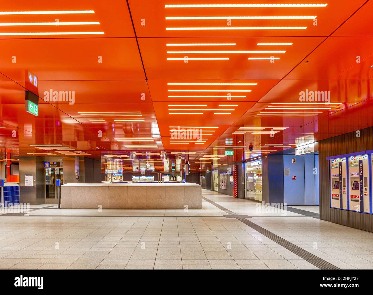 deserted metro station Marienplatz during the Lockdown because of coronavirus panedmia 2020, Germany, Bavaria, Muenchen Stock Photo