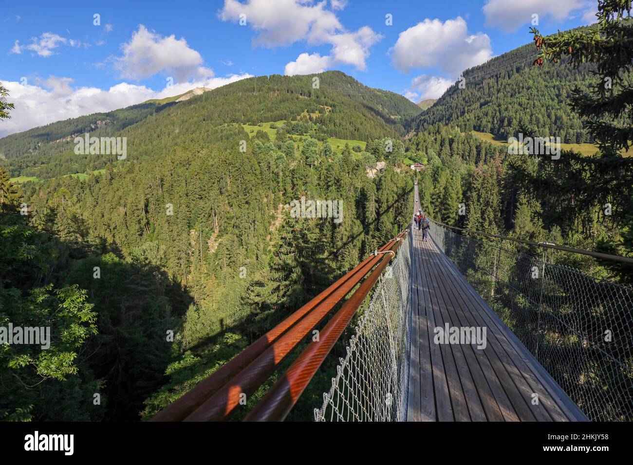suspension bridge (Goms-Bridge) over the Rhone Valley, Switzerland, Valais, Goms Stock Photo