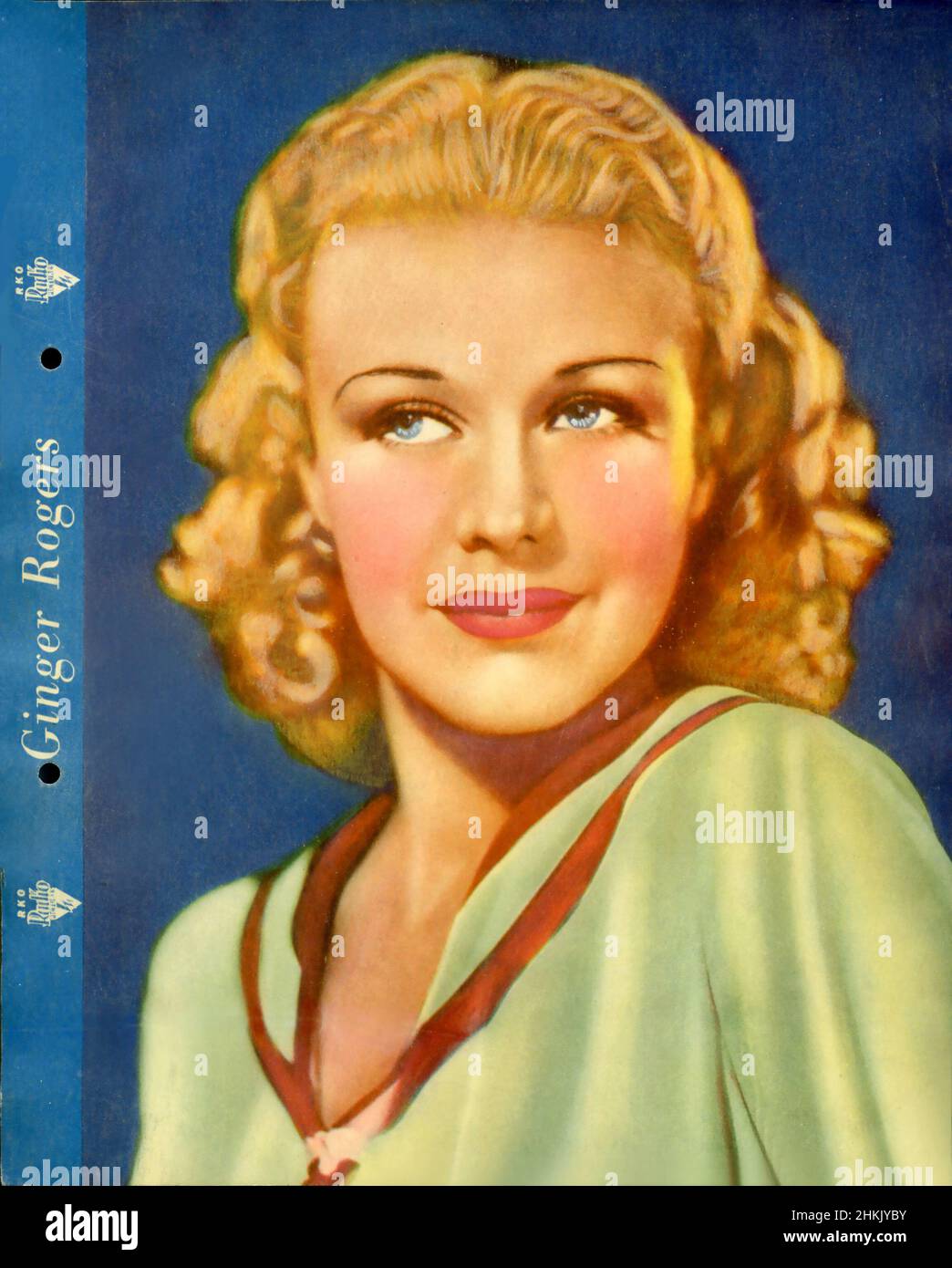 Hand colored image of actress Ginger Rogers with RKO Studio circa 1930s. Stock Photo