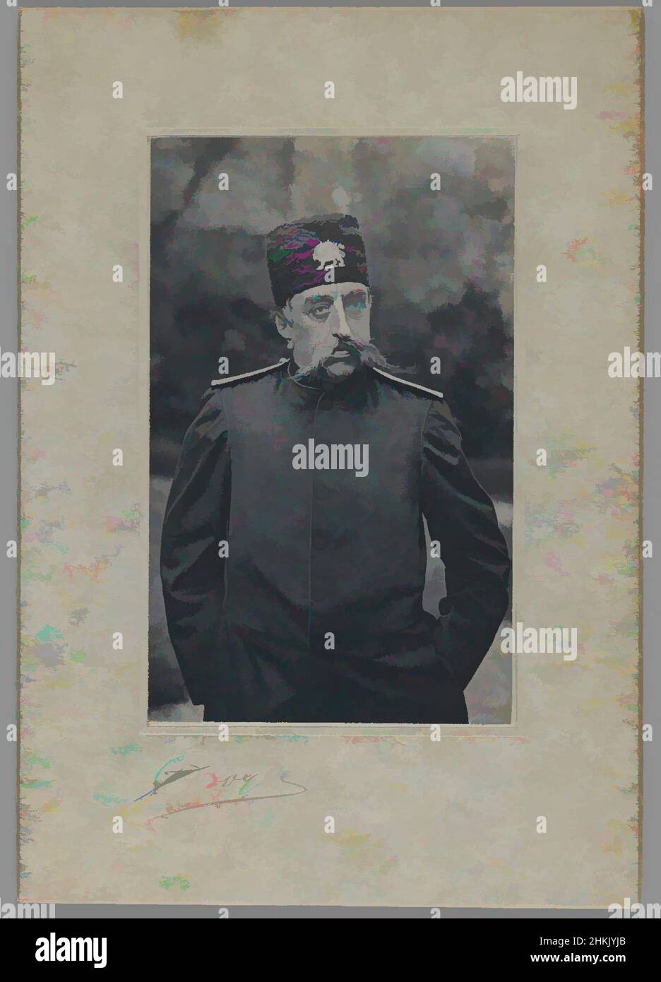 Art inspired by A Carte de Visite with Portrait of Mozaffar al-Din Shah, One of 274 Vintage Photographs, Gelatin silver printing out paper mounted on carte de visite, late 19th-early 20th century, Qajar, Qajar Period, Photograph: 3 13/16 x 2 7/16 in., 9.7 x 6.2 cm, azarbaijan, black and, Classic works modernized by Artotop with a splash of modernity. Shapes, color and value, eye-catching visual impact on art. Emotions through freedom of artworks in a contemporary way. A timeless message pursuing a wildly creative new direction. Artists turning to the digital medium and creating the Artotop NFT Stock Photo
