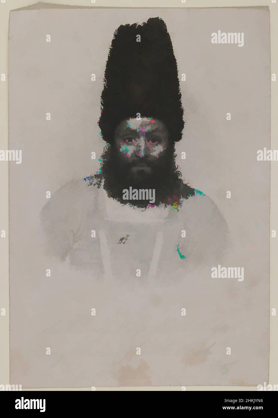 Art inspired by One of 274 Vintage Photographs, Printed ink on paper, late 19th-early 20th century, Qajar, Qajar Period, 5 1/2 x 3 15/16 in., 14 x 10 cm, beard, fez, hat, historical, iran, Iranian, persian, photograph, Classic works modernized by Artotop with a splash of modernity. Shapes, color and value, eye-catching visual impact on art. Emotions through freedom of artworks in a contemporary way. A timeless message pursuing a wildly creative new direction. Artists turning to the digital medium and creating the Artotop NFT Stock Photo