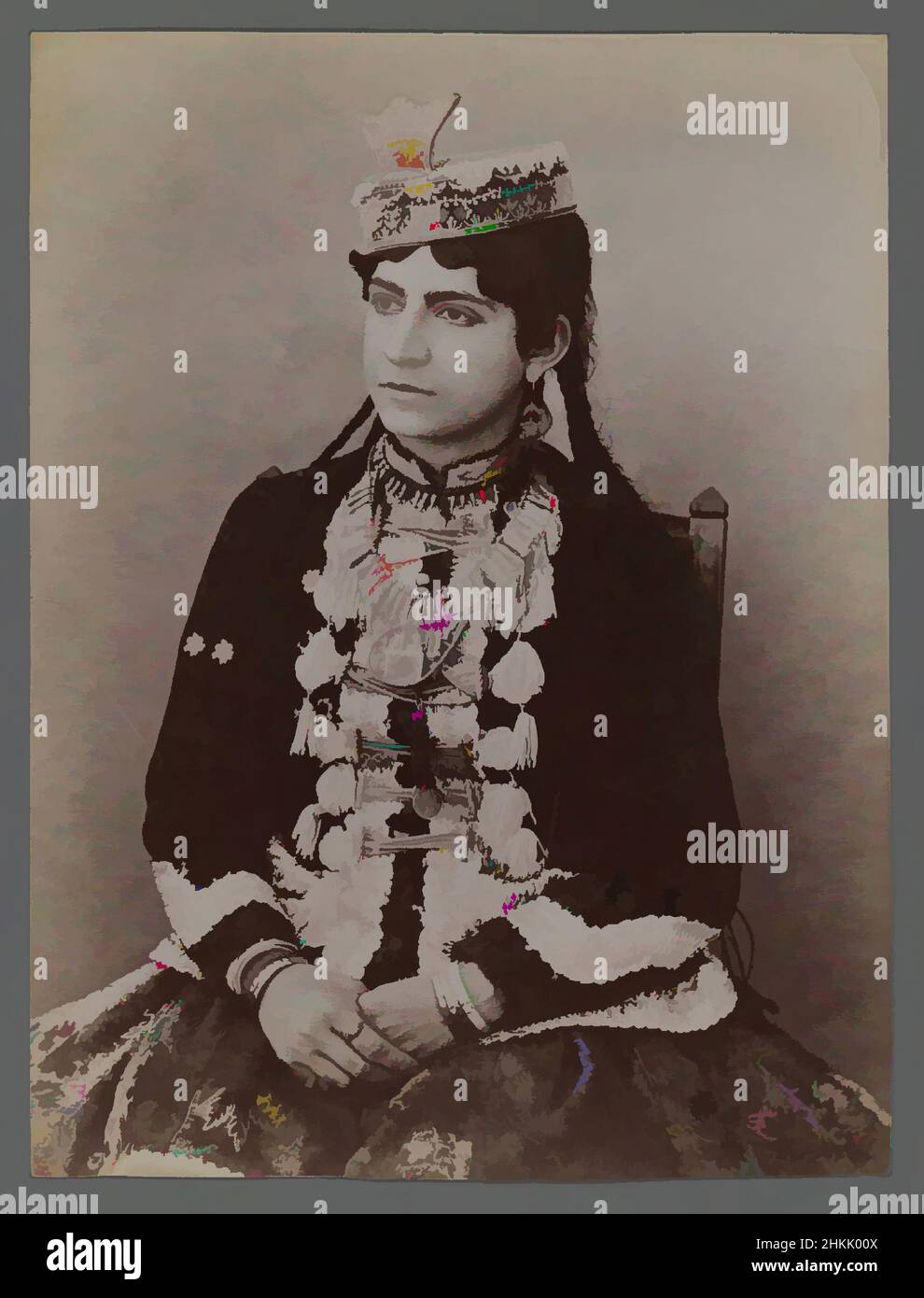 Art inspired by Young Girl in Urban Dress, featuring Hat with Crown Ornament, One of 274 Vintage Photographs, Albumen silver photograph, late 19th-early 20th century, Qajar, Qajar Period, 8 3/16 x 6 1/8 in., 20.8 x 15.6 cm, Classic works modernized by Artotop with a splash of modernity. Shapes, color and value, eye-catching visual impact on art. Emotions through freedom of artworks in a contemporary way. A timeless message pursuing a wildly creative new direction. Artists turning to the digital medium and creating the Artotop NFT Stock Photo