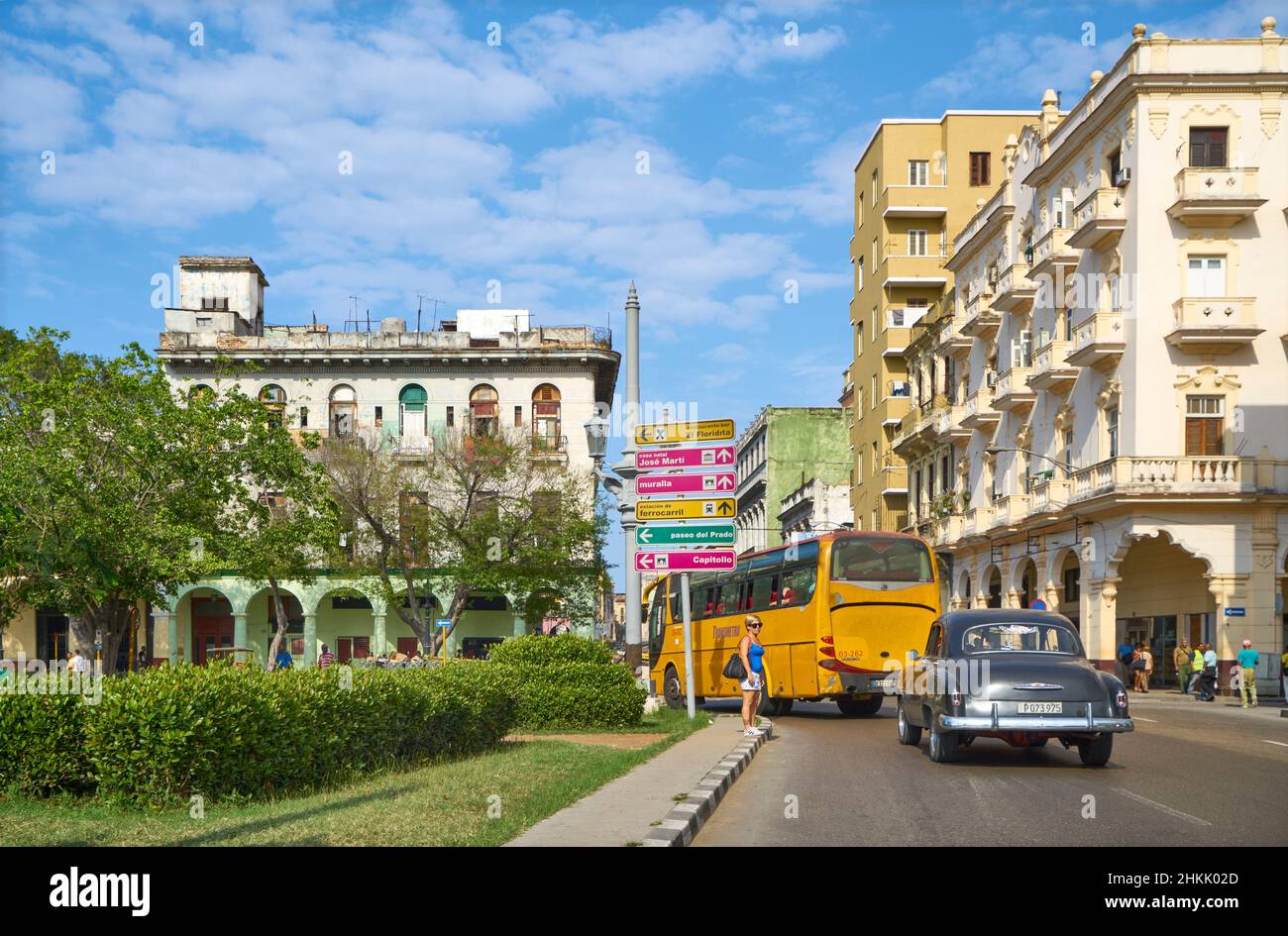 sightseeing round trip with an antique cabriolet, Cuba, La Habana, Villa de San Cristabal de la Habana Stock Photo