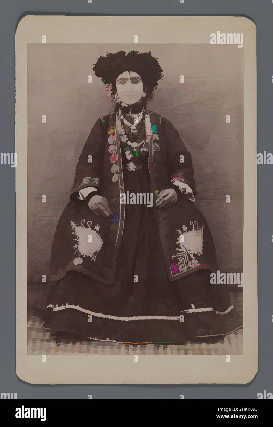 Art inspired by Female Member of a Tribal Khan's Family, One of 274 Vintage Photographs, Albumen silver photograph, late 19th-early 20th century, Qajar, Qajar Period, photo: 5 1/2 x 3 13/16 in., 14.0 x 9.7 cm, Classic works modernized by Artotop with a splash of modernity. Shapes, color and value, eye-catching visual impact on art. Emotions through freedom of artworks in a contemporary way. A timeless message pursuing a wildly creative new direction. Artists turning to the digital medium and creating the Artotop NFT Stock Photo