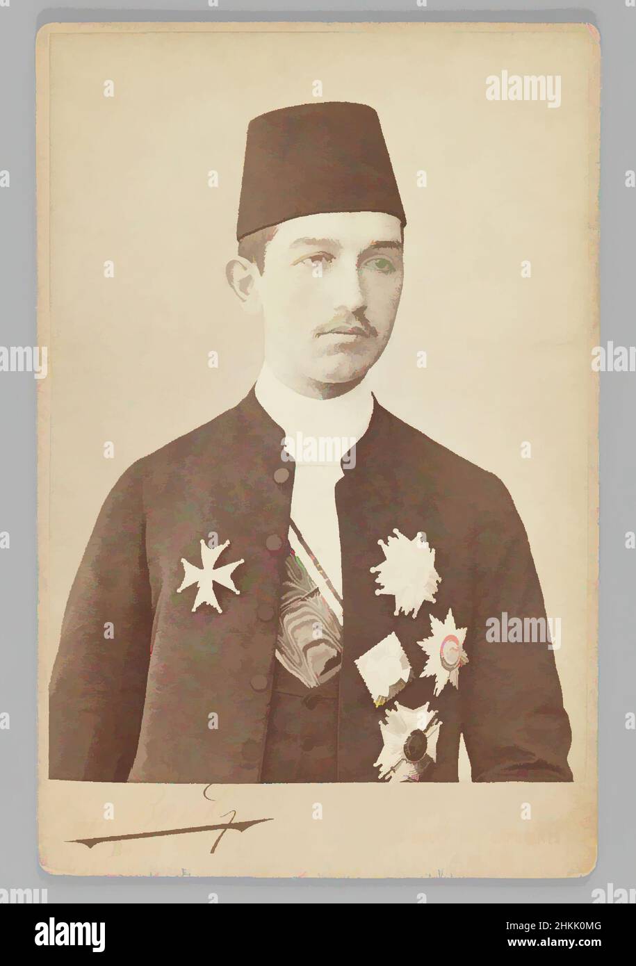 Art inspired by One of 274 Vintage Photographs, Albumen silver photograph, late 19th-early 20th century, Qajar, Qajar Period, Photo: 5 11/16 x 4 1/16 in., 14.4 x 10.3 cm;, carte de visite, fez, military, Paris, Persian, uniform, Classic works modernized by Artotop with a splash of modernity. Shapes, color and value, eye-catching visual impact on art. Emotions through freedom of artworks in a contemporary way. A timeless message pursuing a wildly creative new direction. Artists turning to the digital medium and creating the Artotop NFT Stock Photo