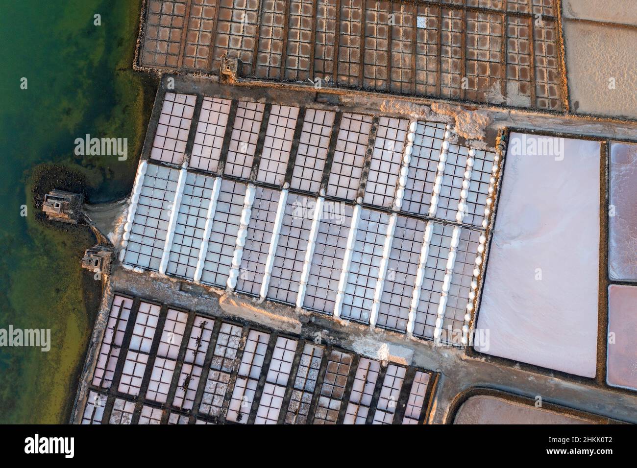 Salinas de Janubio, aerial photo, Canary Islands, Lanzarote, Guatiza Stock Photo