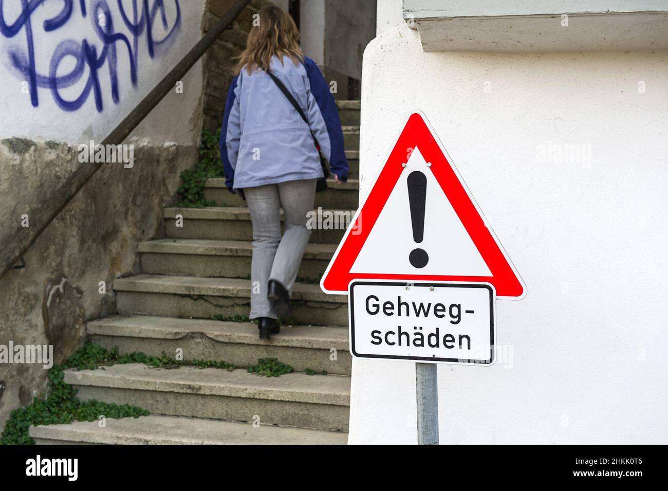 information sign 'Gehwegschaeden', Germany Stock Photo