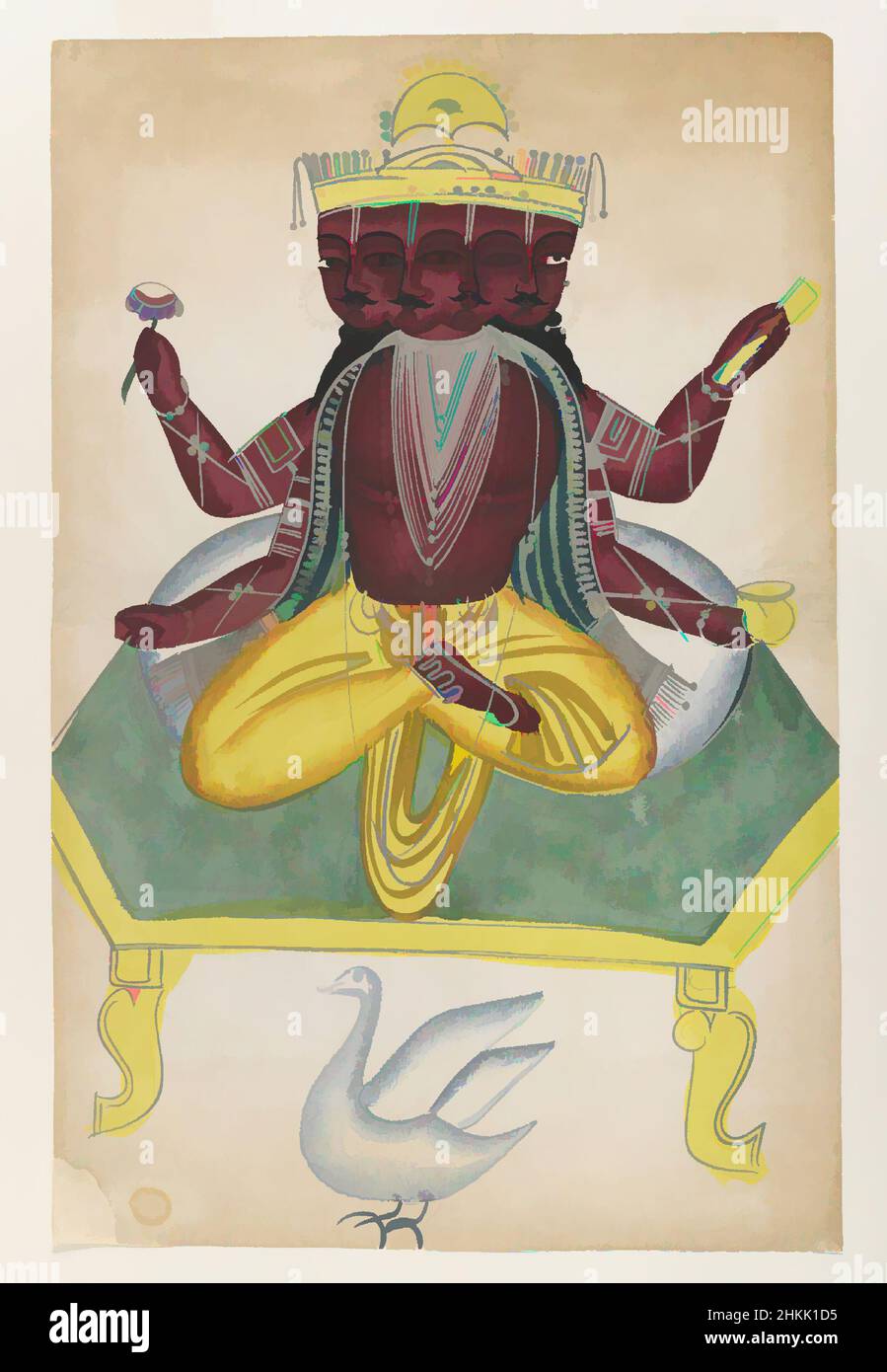 Art inspired by Brahma, Watercolors on paper with polished tin accents, Calcutta, West Bengal, India, late 19th-early 20th century, 16 x 10 1/4 in., 40.6 x 26.0 cm, ndd3, Classic works modernized by Artotop with a splash of modernity. Shapes, color and value, eye-catching visual impact on art. Emotions through freedom of artworks in a contemporary way. A timeless message pursuing a wildly creative new direction. Artists turning to the digital medium and creating the Artotop NFT Stock Photo