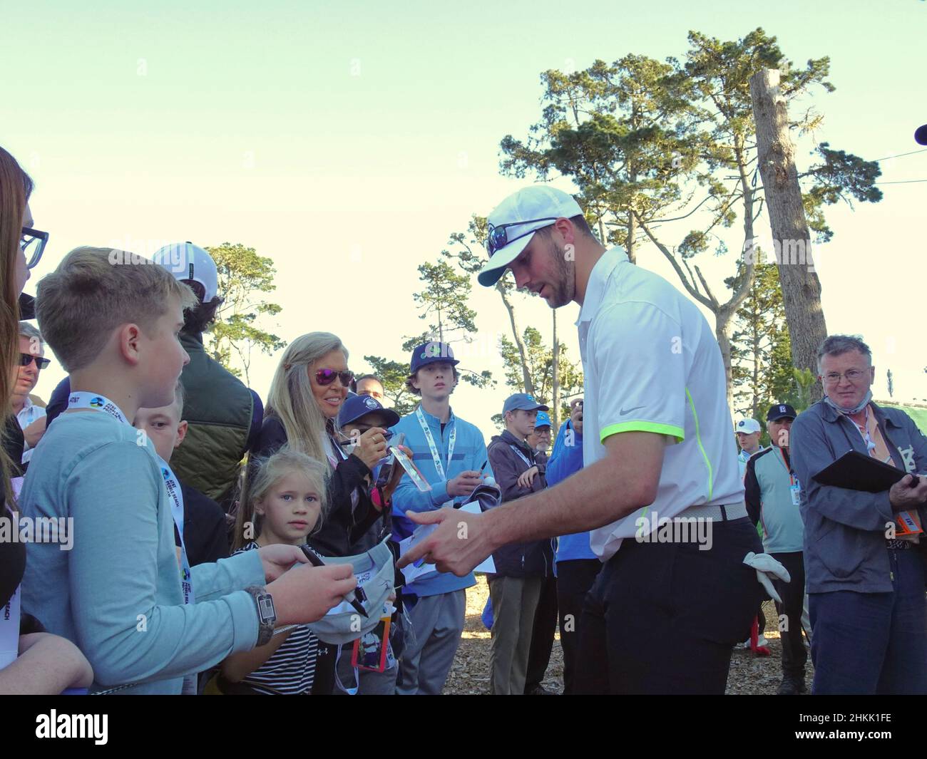 Pebble Beach, USA. 04th Feb, 2022. Josh Allen, NFL quarterback signs autographs for fans during the second round of the AT&T Pro-Am PGA Tour golf event at Spyglass Hill Golf Course, Monterey Peninsula, California, USA Credit: Motofoto/Alamy Live News Stock Photo