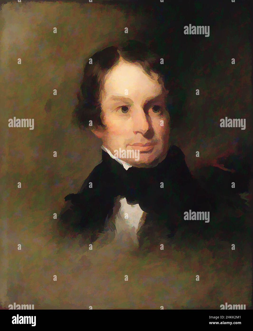 Art inspired by Henry Wadsworth Longfellow, Charles Loring Elliott, American, 1812-1868, Oil on canvas, ca. 1842-1846, 23 3/4 x 19 11/16 in., 60.4 x 50 cm, complicated collar, longfellow, man, misty, painting, portrait, smile, staring, Classic works modernized by Artotop with a splash of modernity. Shapes, color and value, eye-catching visual impact on art. Emotions through freedom of artworks in a contemporary way. A timeless message pursuing a wildly creative new direction. Artists turning to the digital medium and creating the Artotop NFT Stock Photo