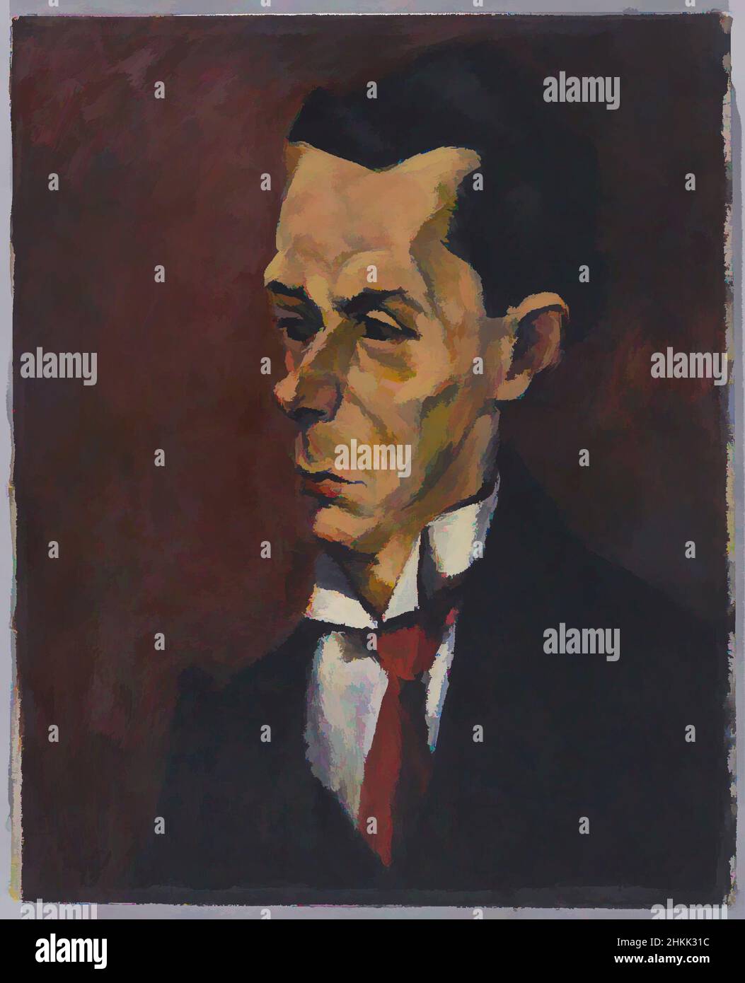 Art inspired by The Critic, Lajos Tihanyi, Hungarian, 1885-1938, Oil on canvas, Hungary, 1916, 20 1/8 x 16 3/8 in., 51.1 x 41.6 cm, cheekbones, collar, critic, European, European art, facet, Hungarian oil, man, portrait, sourpuss, tie, Classic works modernized by Artotop with a splash of modernity. Shapes, color and value, eye-catching visual impact on art. Emotions through freedom of artworks in a contemporary way. A timeless message pursuing a wildly creative new direction. Artists turning to the digital medium and creating the Artotop NFT Stock Photo