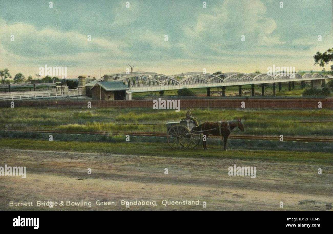 Burnett Bridge and Bowling Green, Bundaberg, Australia - circa 1910 Stock Photo