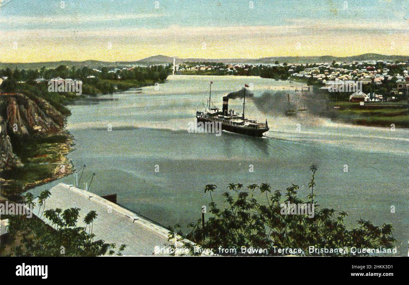 Brisbane River from Bowen Terrace, Brisbane, Australia - circa 1910 Stock Photo