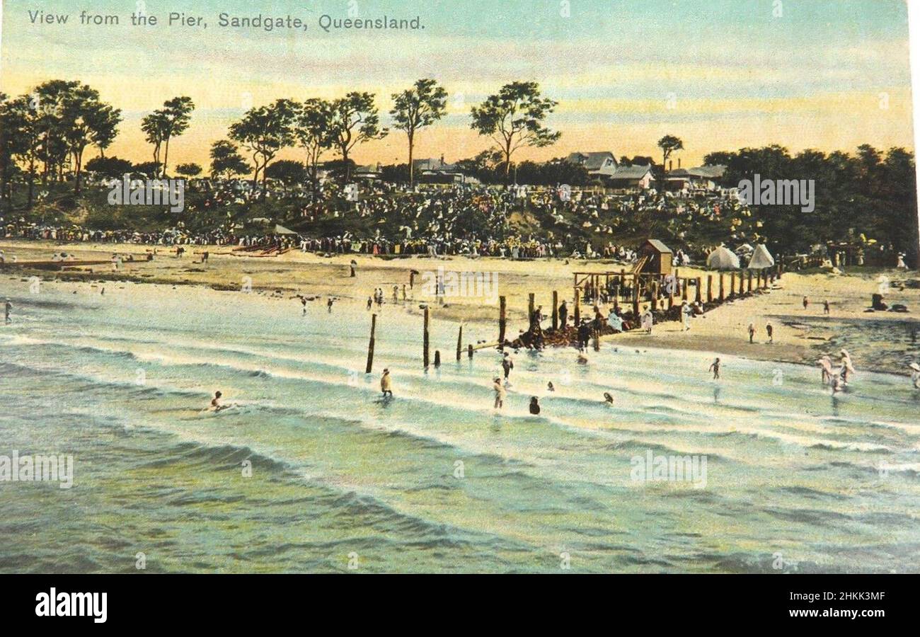 View from the Pier, Sandgate, Queensland, Australia - circa 1910 Stock Photo
