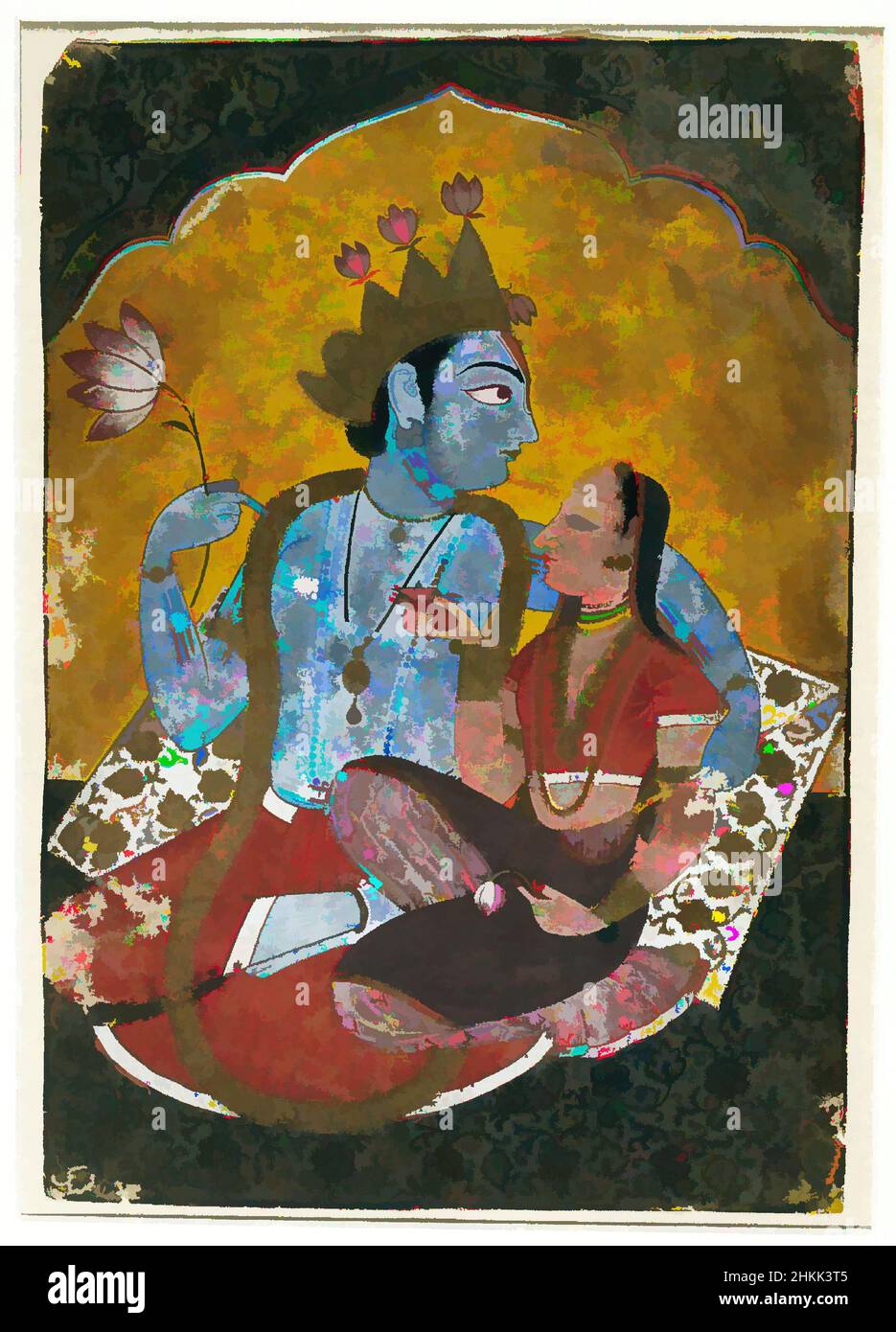 Original Framed Indian Watercolour Of Krishna And Radha - Ca 1900 Original Framed Indian Watercolour Of Krishna And Radha - Ca 1900