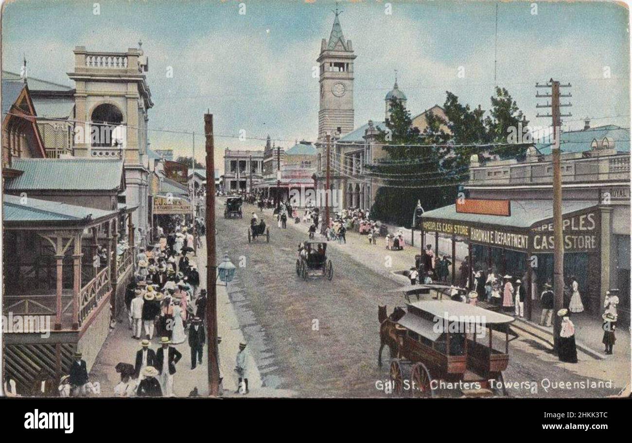 Gill Street, Charters Towers, Australia - circa 1910 Stock Photo