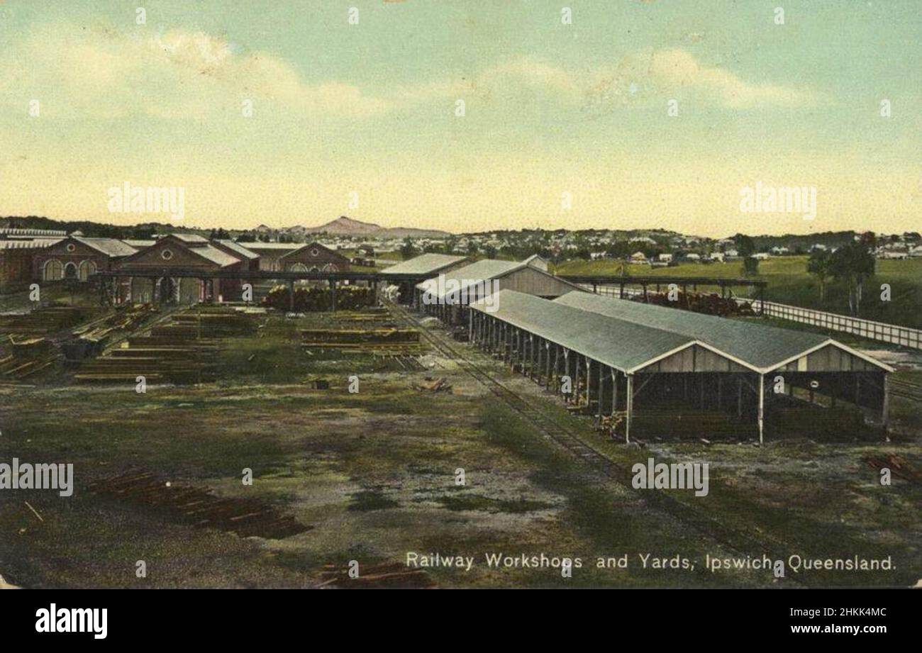 Railway Workshops and Yards, Ipswich, Australia - circa 1910 Stock Photo