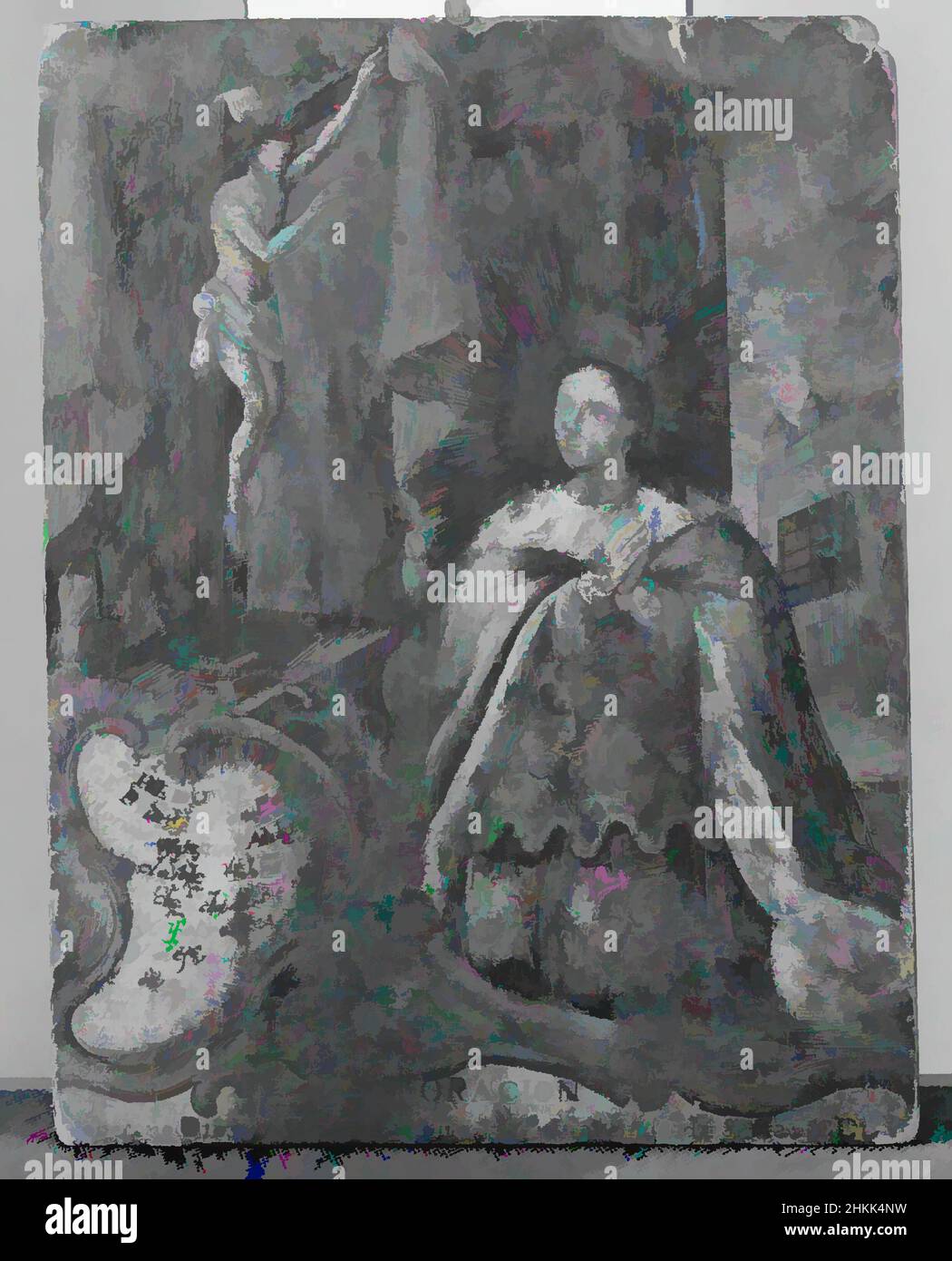 Art inspired by Queen Kneeling Before Cross, Painting on wood, late 18th-early 19th century, 7 11/16 x 5 15/16 in., 19.5 x 15.1 cm, Christ, cross, crucifiction, crucifix, ermine, female, holy, humble, Jesus, kneeling figure, monarch, painting, prayer, praying, queen, religious, robe, Classic works modernized by Artotop with a splash of modernity. Shapes, color and value, eye-catching visual impact on art. Emotions through freedom of artworks in a contemporary way. A timeless message pursuing a wildly creative new direction. Artists turning to the digital medium and creating the Artotop NFT Stock Photo