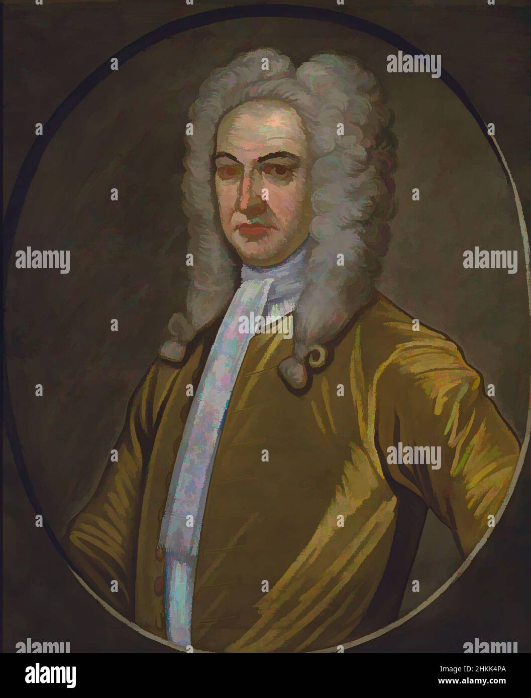 Art inspired by Governor Lewis Morris, John Watson, American, 1685-1768, Oil on linen, ca. 1726, 30 1/16 x 25 in., 76.3 x 63.5 cm, American Painting, British Governor, center part, Chief justice of New York, clothing, clothing for men, colonial, curly, elegant, elite, fashion, for, Classic works modernized by Artotop with a splash of modernity. Shapes, color and value, eye-catching visual impact on art. Emotions through freedom of artworks in a contemporary way. A timeless message pursuing a wildly creative new direction. Artists turning to the digital medium and creating the Artotop NFT Stock Photo