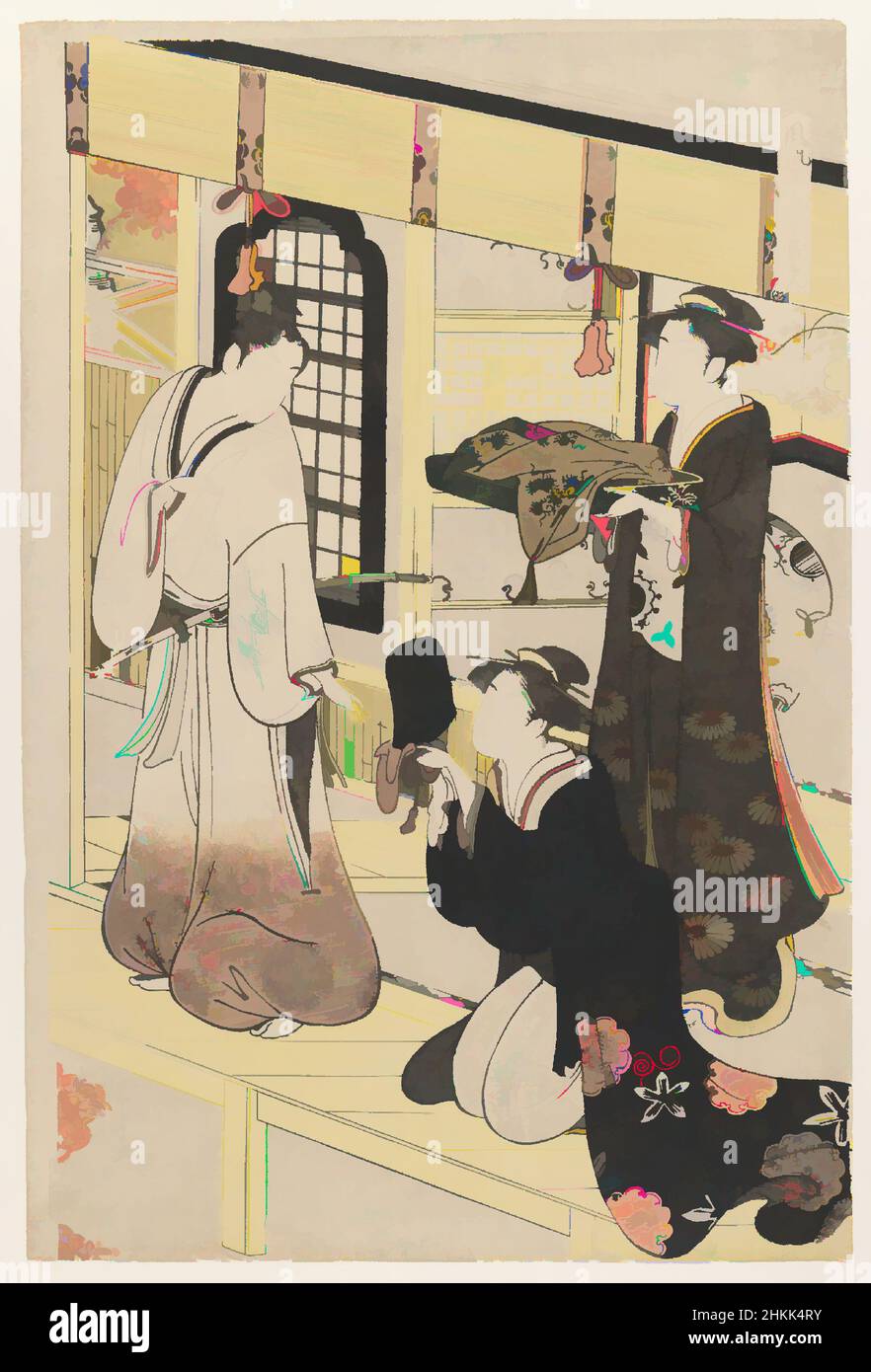 Art inspired by Hana no En,' from 'Eight Views of Disguised Genji, Furyu Yatsushi Genji', Eishi Chobunsai, Japanese, 1756-1829, Color woodblock print on paper, Japan, ca. 1790, Edo Period, Sheet: 15 3/8 x 10 13/16 in., 39.0 x 25.9 cm, Classic works modernized by Artotop with a splash of modernity. Shapes, color and value, eye-catching visual impact on art. Emotions through freedom of artworks in a contemporary way. A timeless message pursuing a wildly creative new direction. Artists turning to the digital medium and creating the Artotop NFT Stock Photo