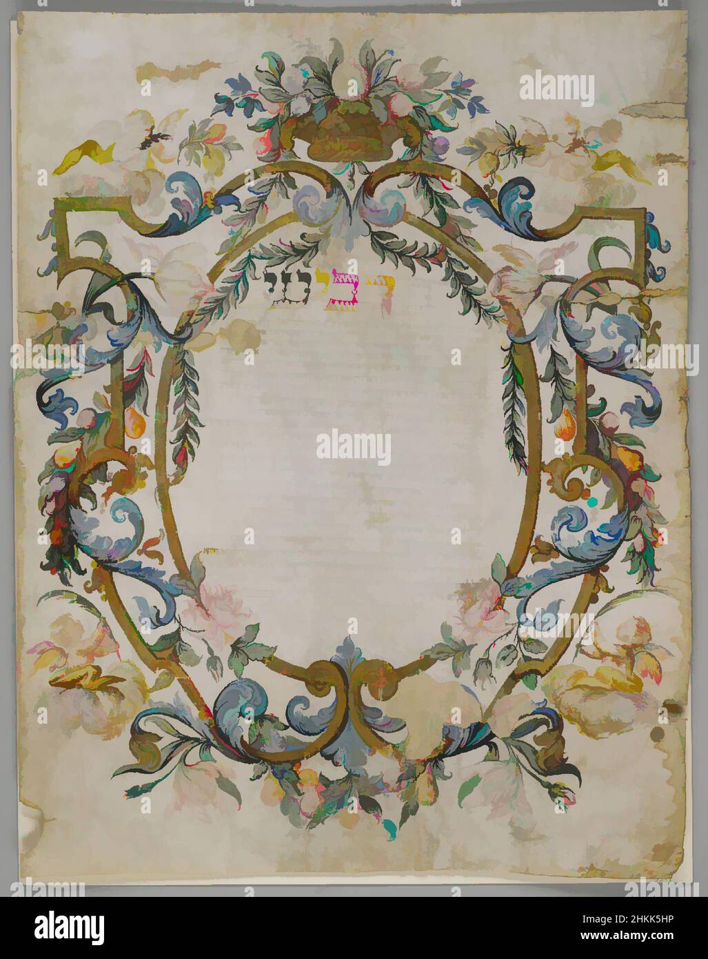 Art inspired by Jewish Marriage Certificate, Ink on vellum, Italy, ca.  1740, 22 x 28 in., 55.9 x 71.1 cm, Calligraphy, Certificate, cherubs,  document, drawing, flowers, garlands, Hebrew, italian, Jewish, Jewish  Marriage