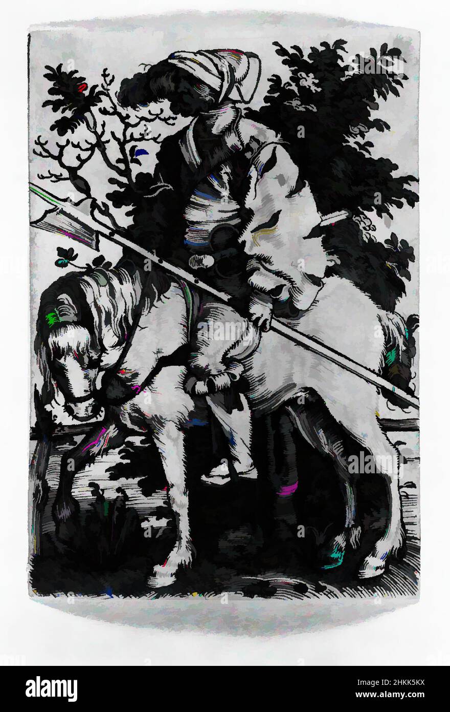 Art inspired by A Soldier on Horseback, Barthel Beham, German, 1502-1540, Engraving, Classic works modernized by Artotop with a splash of modernity. Shapes, color and value, eye-catching visual impact on art. Emotions through freedom of artworks in a contemporary way. A timeless message pursuing a wildly creative new direction. Artists turning to the digital medium and creating the Artotop NFT Stock Photo