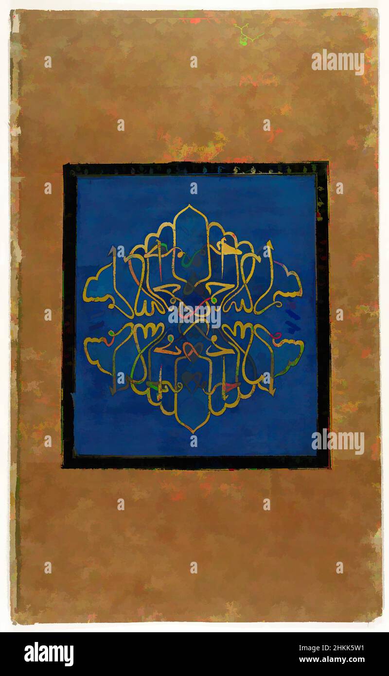 Art inspired by The Bismillah, Indian, Opaque watercolor and gold on paper, Hyderabad, Deccan, India, 1875-1900, sheet: 19 5/8 x 11 13/16 in., 49.8 x 30.0 cm, 19th Century, arabic, Bismillah, blue, calligraphic, calligraphy, Deccan, gold, Hyderabad, India, Mirror writing, paper, Qur'an, Classic works modernized by Artotop with a splash of modernity. Shapes, color and value, eye-catching visual impact on art. Emotions through freedom of artworks in a contemporary way. A timeless message pursuing a wildly creative new direction. Artists turning to the digital medium and creating the Artotop NFT Stock Photo