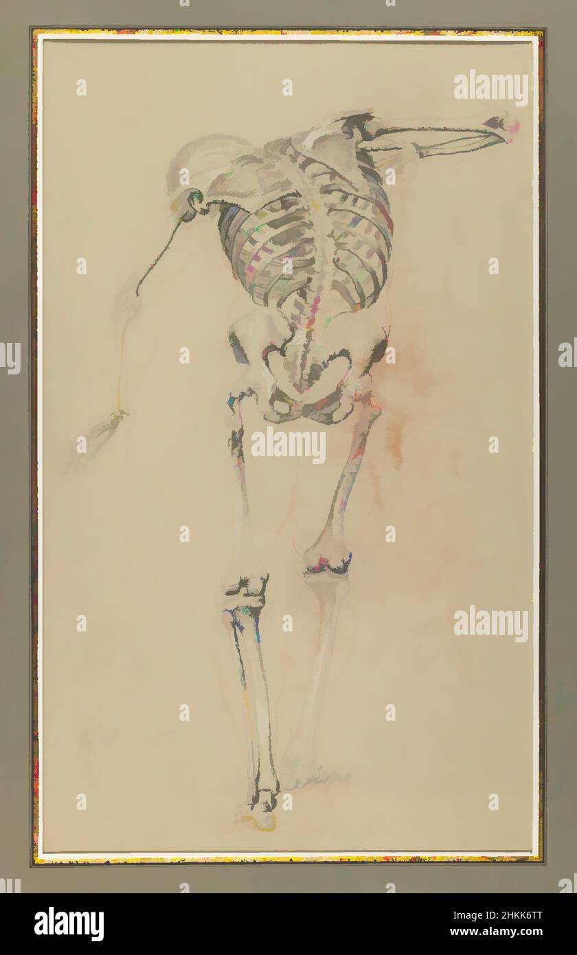 Art inspired by Skeleton Study, Daniel Huntington, American, 1816-1906, Black and red crayon and white chalk on beige, medium-weight, slightly textured wove paper, ca. 1848, Sheet: 20 3/16 x 10 3/8 in., 51.3 x 26.4 cm, American, anatomy, bones, contrapposto, crayon, drawing, fine lines, Classic works modernized by Artotop with a splash of modernity. Shapes, color and value, eye-catching visual impact on art. Emotions through freedom of artworks in a contemporary way. A timeless message pursuing a wildly creative new direction. Artists turning to the digital medium and creating the Artotop NFT Stock Photo