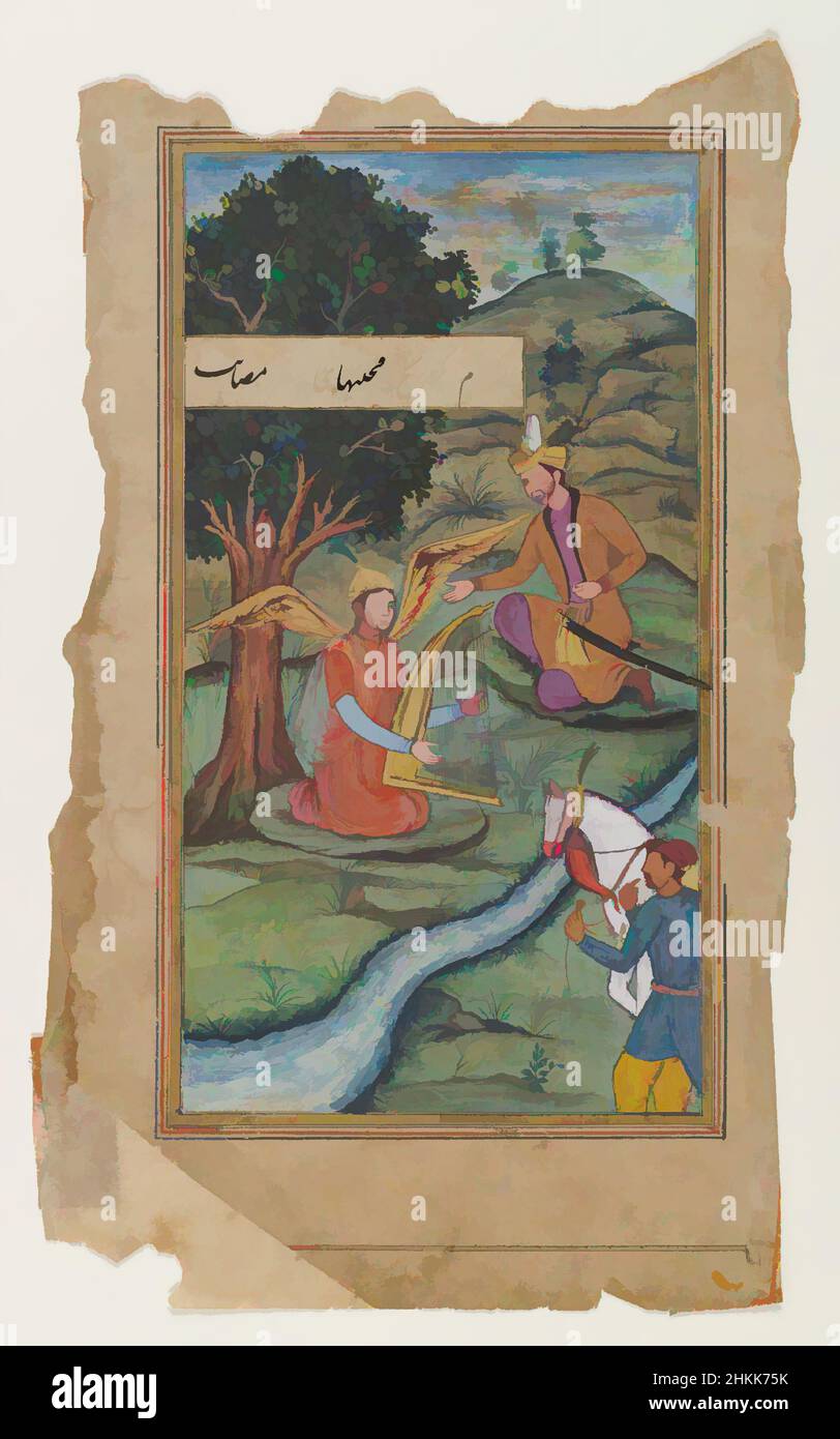 Art inspired by Mughal Miniature Painting, Watercolor on paper, India, ca. 1600, Mughal, Reign of Akbar, 5 5/8 x 3 in., 14.3 x 7.6 cm, picture, Classic works modernized by Artotop with a splash of modernity. Shapes, color and value, eye-catching visual impact on art. Emotions through freedom of artworks in a contemporary way. A timeless message pursuing a wildly creative new direction. Artists turning to the digital medium and creating the Artotop NFT Stock Photo