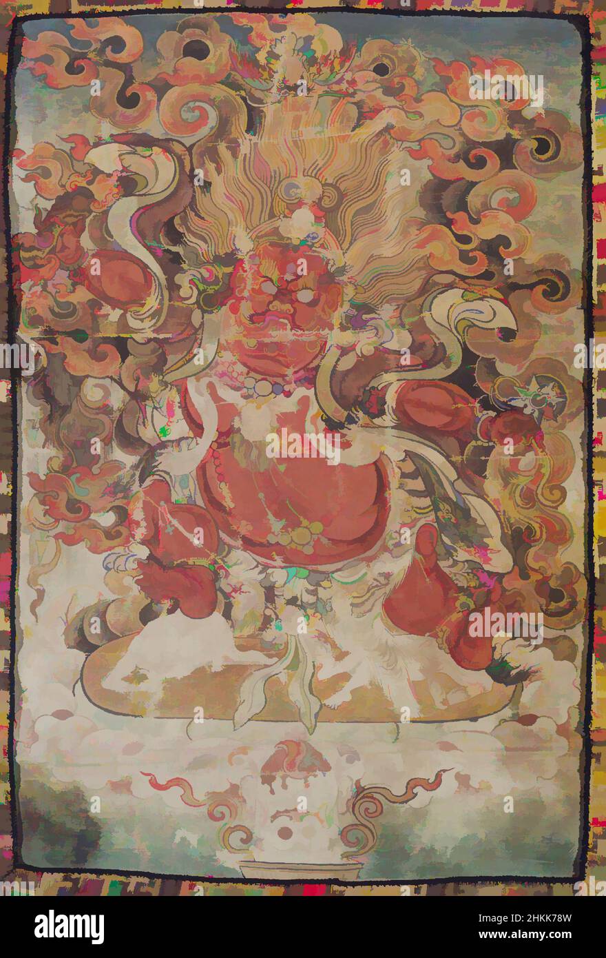 Art inspired by Wrathful Deity, Hanging scroll, gouache on linen, Tibet, late 18th-19th century, 9 1/2 x 6 1/2 in., 24.1 x 16.5 cm, gouache, linen, scroll, Classic works modernized by Artotop with a splash of modernity. Shapes, color and value, eye-catching visual impact on art. Emotions through freedom of artworks in a contemporary way. A timeless message pursuing a wildly creative new direction. Artists turning to the digital medium and creating the Artotop NFT Stock Photo
