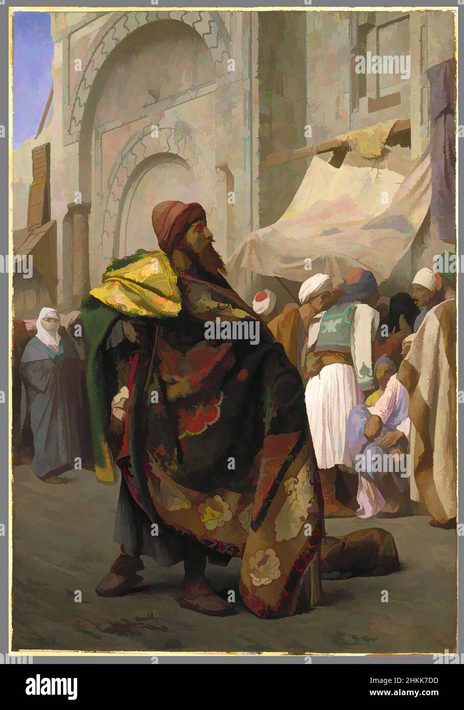 Art inspired by The Carpet Merchant of Cairo, Jean-Léon Gérôme, French, 1824-1904, Oil on canvas, Europe, 1869, 31 7/8 x 22 in., 81 x 55.9 cm, Academicism style, Arab, bazzar, beard, Cairo, carpet, city, cityscape, commerce, discussion, east, Egypt, Egyptian, European, French, French, Classic works modernized by Artotop with a splash of modernity. Shapes, color and value, eye-catching visual impact on art. Emotions through freedom of artworks in a contemporary way. A timeless message pursuing a wildly creative new direction. Artists turning to the digital medium and creating the Artotop NFT Stock Photo