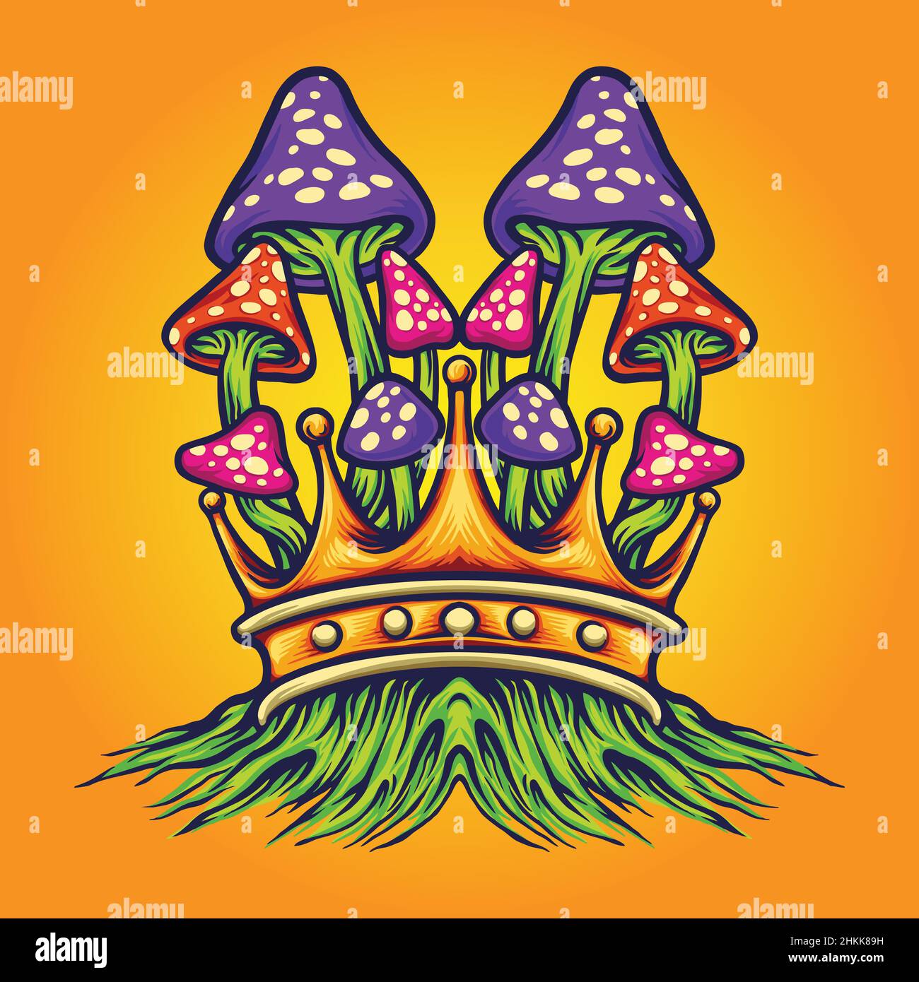 King Mushrooms Oyster  Vector illustrations for your work Logo, mascot merchandise t-shirt, stickers and Label designs, poster, greeting cards Stock Vector