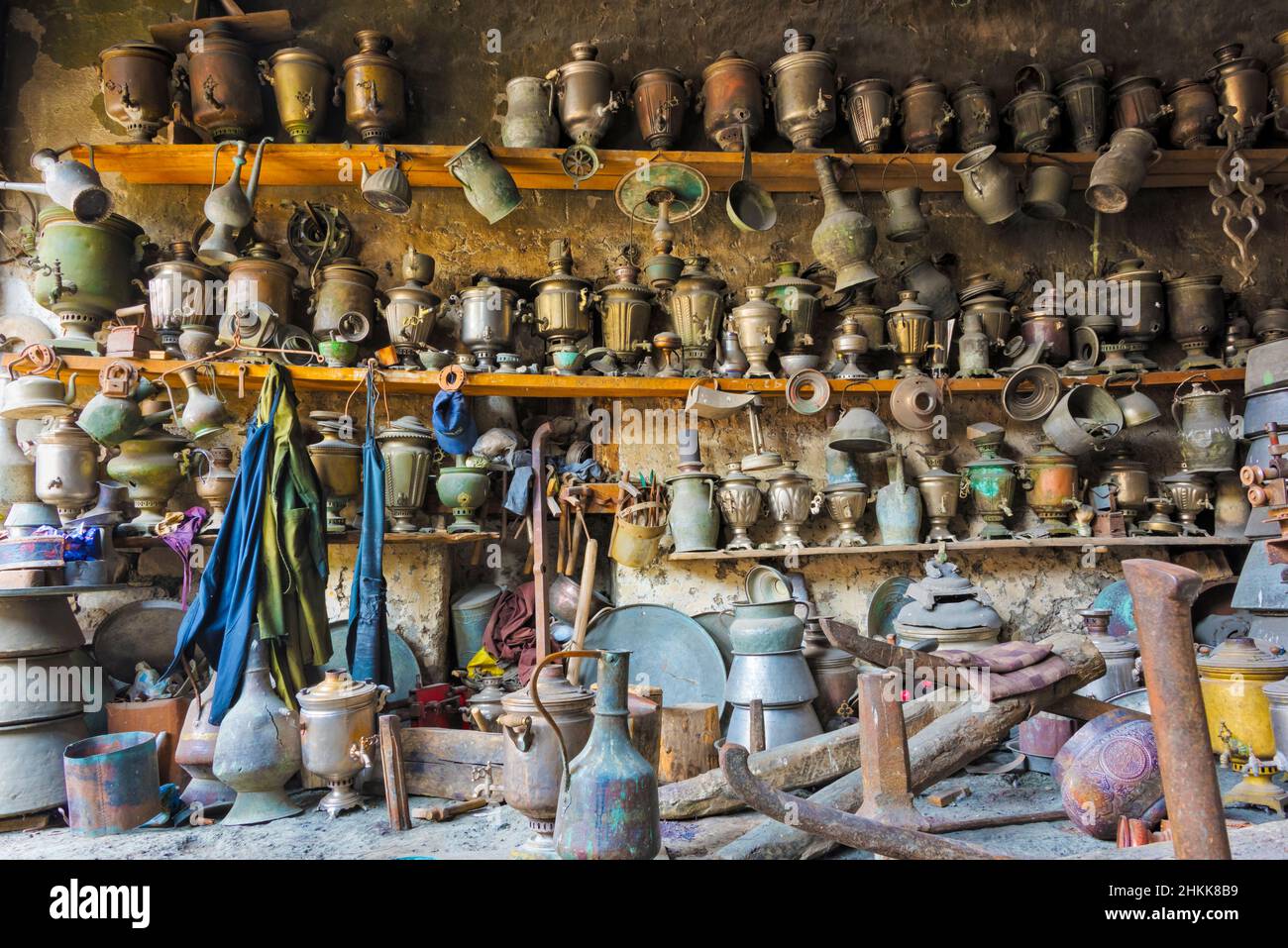 Hardware repair shop in Lahij village on the southern slopes of Greater Caucasus, Ismailli region, Azerbaijan Stock Photo