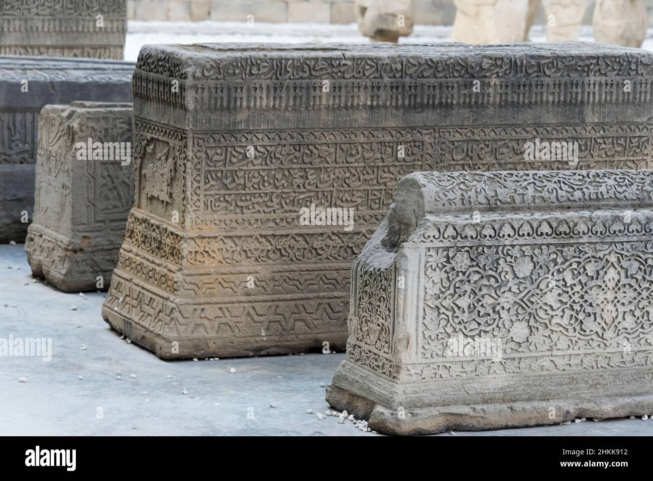 Carved stone in the ancient caravanserai in the Old City, Baku, Azerbaijan Stock Photo