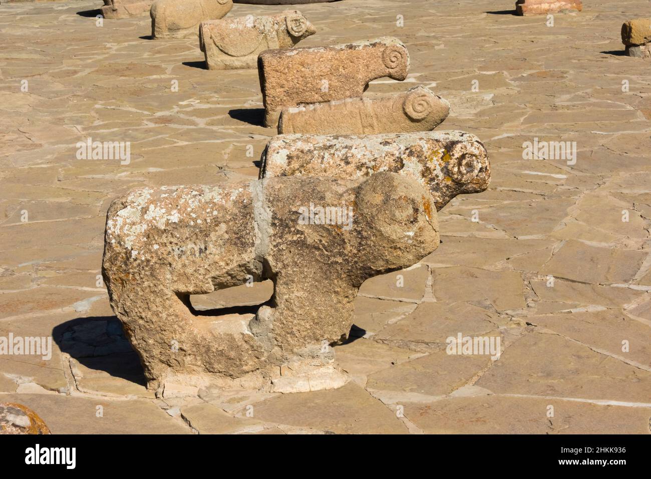 A collection of ancient stone artifacts and statues in the Open Air Museum, Nakhchivan, Nakhchivan Autonomous Republic, an exclave of Azerbaijan Stock Photo