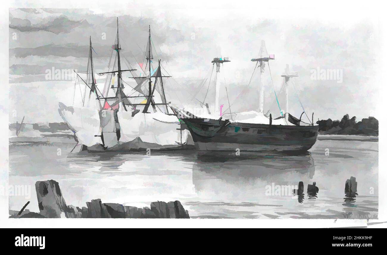 Art inspired by Navy Yard, Brooklyn, William Hart, American, born Scotland, 1823-1894, Watercolor on paper, Classic works modernized by Artotop with a splash of modernity. Shapes, color and value, eye-catching visual impact on art. Emotions through freedom of artworks in a contemporary way. A timeless message pursuing a wildly creative new direction. Artists turning to the digital medium and creating the Artotop NFT Stock Photo