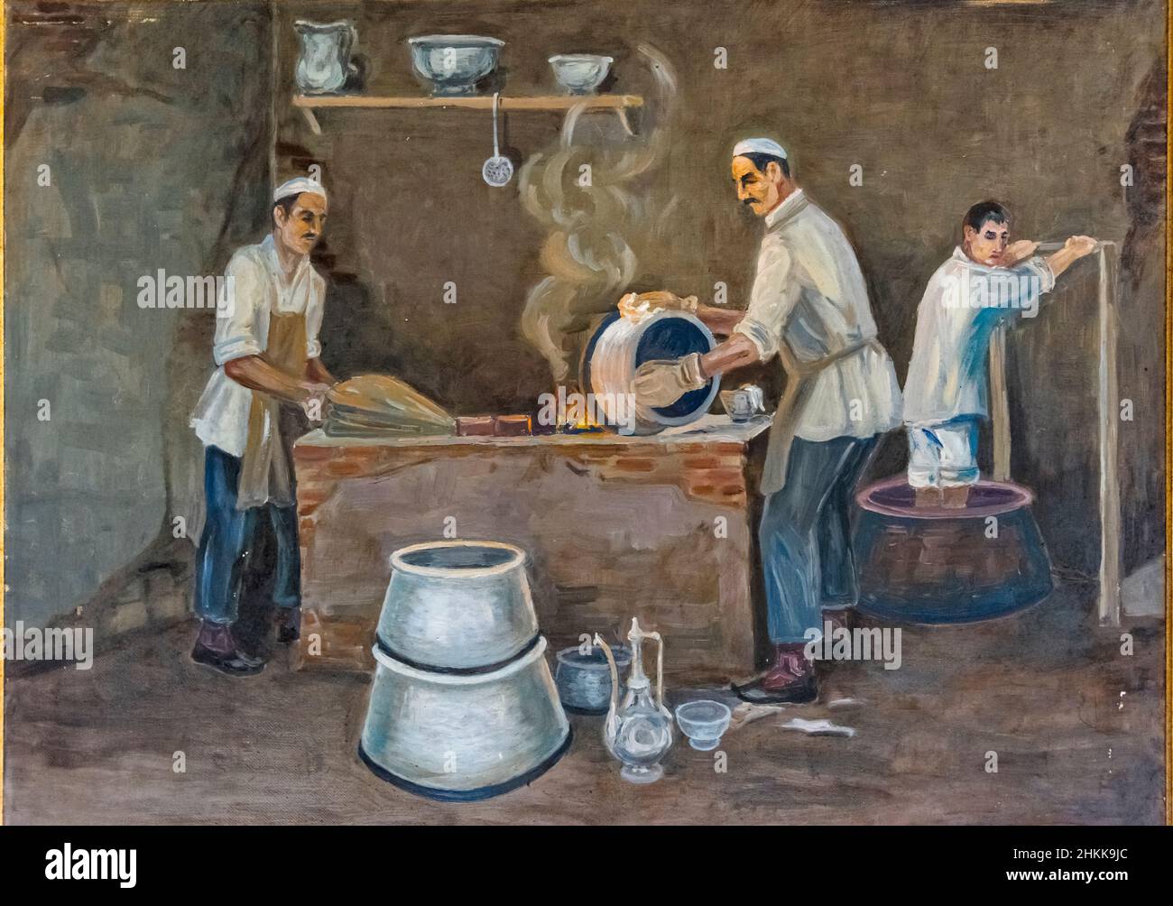 Painting depicting people's life in Ethnography Museum, Nakhchivan, Nakhchivan Autonomous Republic, an exclave of Azerbaijan Stock Photo