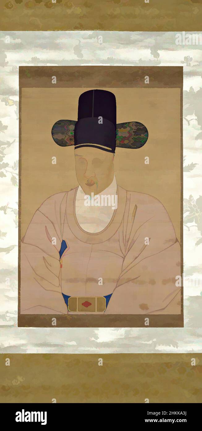 Art inspired by Portrait of Chief Minister Han Ik-mo, Ink and light color on silk, Korea, last half of 18th century, Joseon Dynasty, 62 3/8 × 26 1/8 in., 158.4 × 66.4 cm, Asian Art, Choson, ink, inscription, Joseon, Korea, Munsuk, Official, painting, portrait, Robe, silk, Silk hat, Classic works modernized by Artotop with a splash of modernity. Shapes, color and value, eye-catching visual impact on art. Emotions through freedom of artworks in a contemporary way. A timeless message pursuing a wildly creative new direction. Artists turning to the digital medium and creating the Artotop NFT Stock Photo