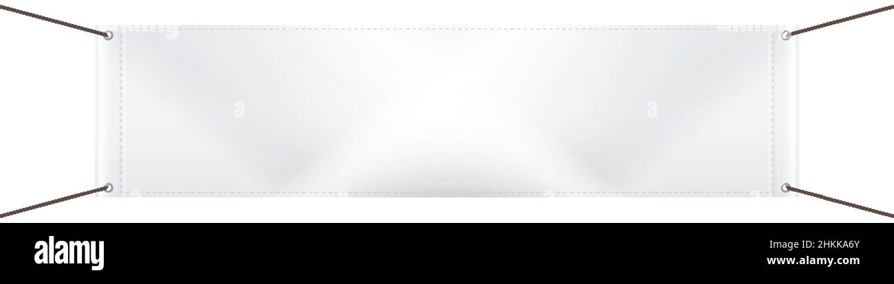 White textile banner, blank empty canvas template. Horizontal ...