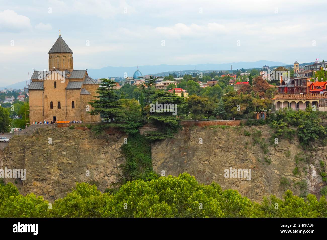 Narikala Fortress and Saint Nicholas Church perched on high cliff, Tbilisi, Georgia Stock Photo