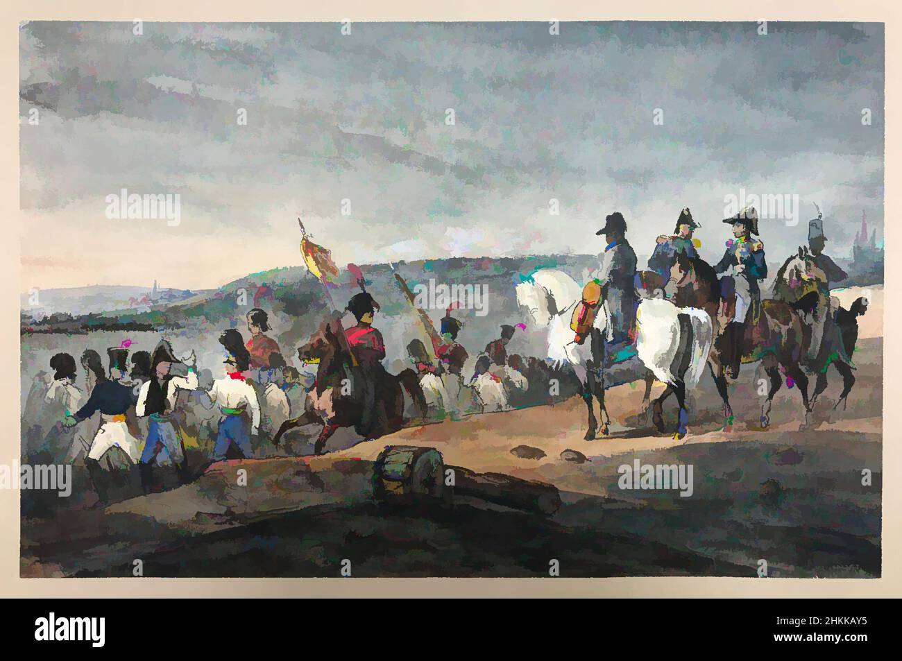 Art inspired by Napoleon Reviewing the Wounded and Prisoners After the Battle of Wagram, Joseph-Louis-Hippolyte Bellangé, French, 1800-1866, Watercolor, Classic works modernized by Artotop with a splash of modernity. Shapes, color and value, eye-catching visual impact on art. Emotions through freedom of artworks in a contemporary way. A timeless message pursuing a wildly creative new direction. Artists turning to the digital medium and creating the Artotop NFT Stock Photo
