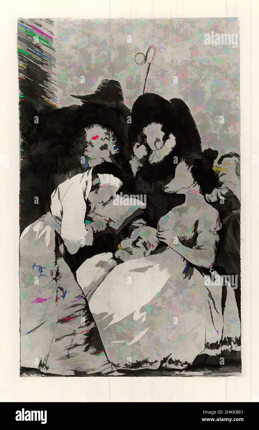 Art inspired by The Filiation, La Filiacion, Los Caprichos, Plate 57, Francisco de Goya y Lucientes, Spanish, 1746-1828, Etching and aquatint on laid paper, Spain, 1797-1798, Sheet: 11 7/8 x 8 in., 30.2 x 20.3 cm, figures, Classic works modernized by Artotop with a splash of modernity. Shapes, color and value, eye-catching visual impact on art. Emotions through freedom of artworks in a contemporary way. A timeless message pursuing a wildly creative new direction. Artists turning to the digital medium and creating the Artotop NFT Stock Photo