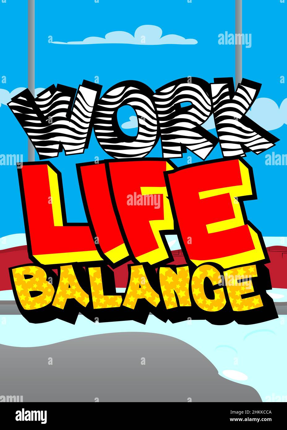 Work life balance. Comic book word text on abstract comics background ...
