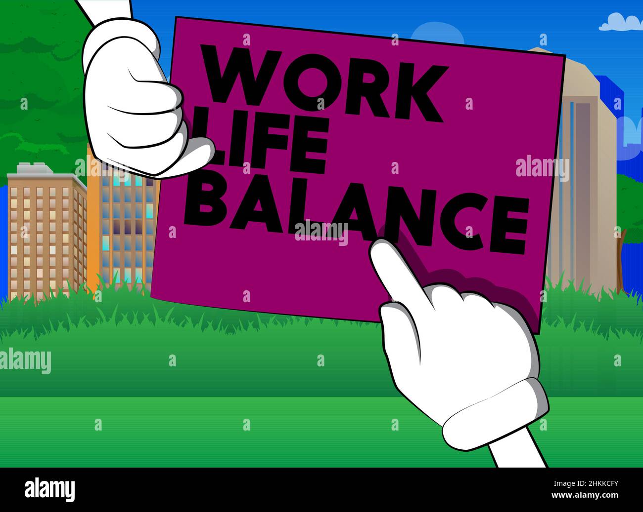 Hand holding up a banner with Work life balance text. Man showing ...