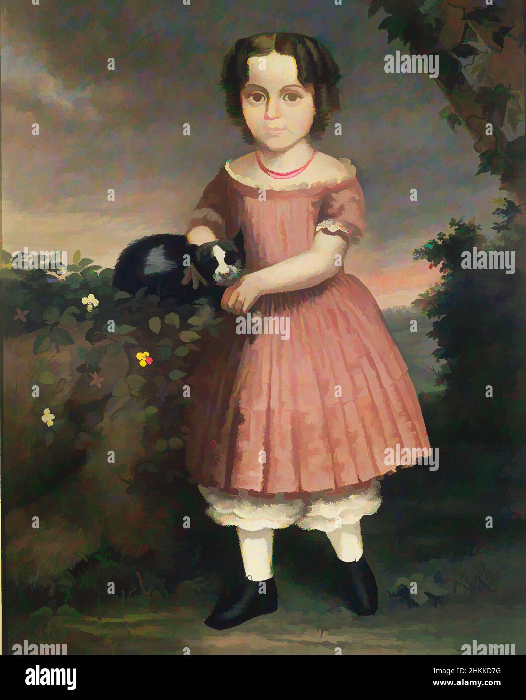 Art inspired by Portrait of a Child Holding a Cat, Probably Charles Winter, American, born ca. 1825, Oil on canvas, 1851, 36 3/16 x 29 1/8 in., 91.9 x 73.9 cm, American, black cat, bloomers, Cane Acres Plantation House, cat, cats, Charles Winter, childhood, domestic cat, early American, Classic works modernized by Artotop with a splash of modernity. Shapes, color and value, eye-catching visual impact on art. Emotions through freedom of artworks in a contemporary way. A timeless message pursuing a wildly creative new direction. Artists turning to the digital medium and creating the Artotop NFT Stock Photo